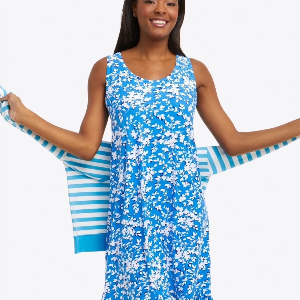 Draper James Ruffle Nightie in Blue Shadow Floral S/M